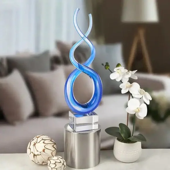 Touch Of The Blues Murano Style Art Glass Centerpiece on Crystal Base decor